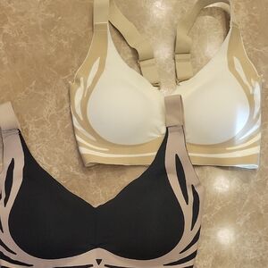 Set of 2 Elegant Black & Tan and Ivory & Gold Bras, XL